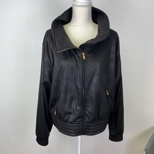 Lauren Ralph Lauren Black Bomber Moto zip up Jacket XL with gold accent
